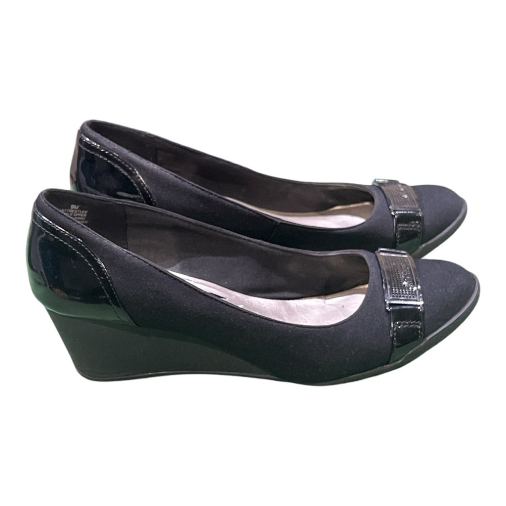 Anne Klein Sport Taelyn Black Mid Wedge Slip On Shoes Size 9.